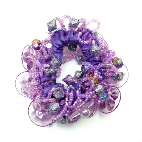 Elastique chouchou cheveux ou bracelet perles - violet