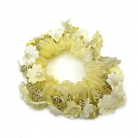 Elastique chouchou cheveux ou bracelet perle fleur - beige