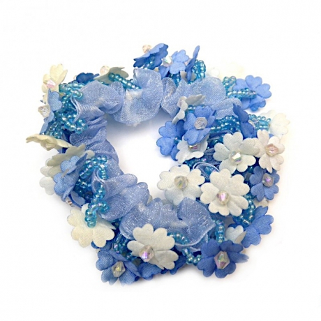 Elastique chouchou cheveux ou bracelet perle fleur - bleu