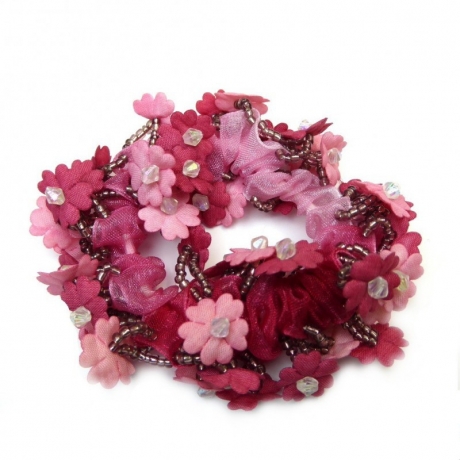 Elastique chouchou cheveux ou bracelet perle fleur - rouge