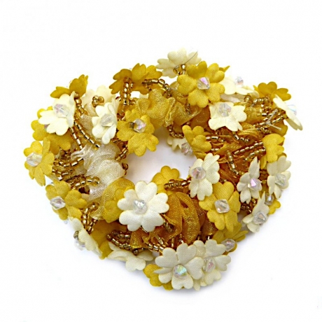 Elastique chouchou cheveux ou bracelet perle fleur - jaune