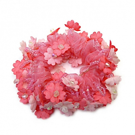 Elastique chouchou cheveux ou bracelet perle fleur - rose