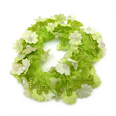 Elastique chouchou cheveux ou bracelet perle fleur - vert
