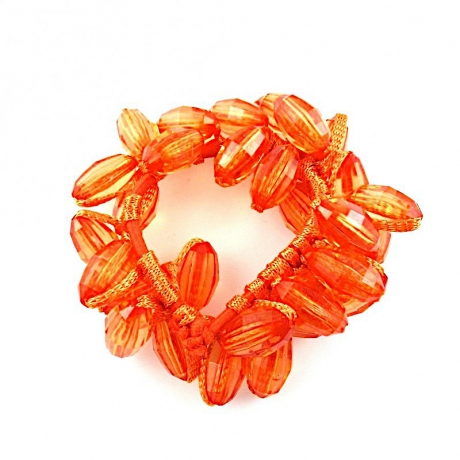 Elastique cheveux ou bracelet perles ovale transparente - orange