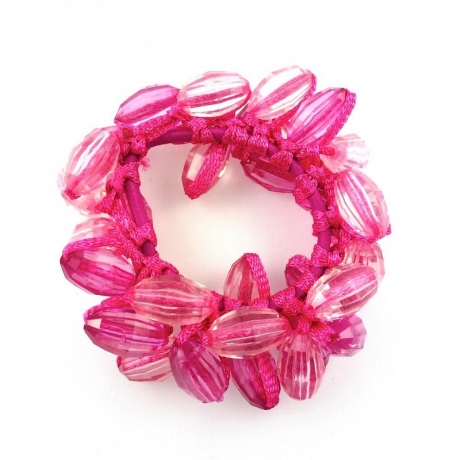 Elastique cheveux ou bracelet perles ovale transparente - fushia