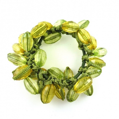 Elastique cheveux ou bracelet perles ovale transparente - vert