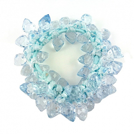 Elastique cheveux ou bracelet perles transparentes - bleu clair