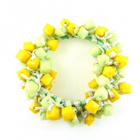 Elastique cheveux ou bracelet perles carré - jaune
