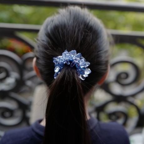 Elastique cheveux ou bracelet perles transparente - bleu