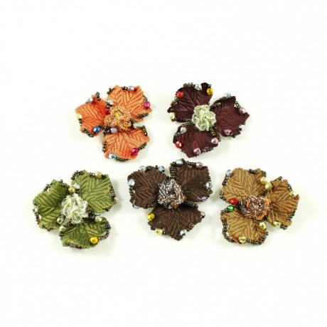 Lot de 2 fleurs en tissu et perles fait main 4.5cm orange