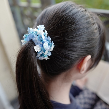 Elastique chouchou cheveux ou bracelet perle fleur - bleu