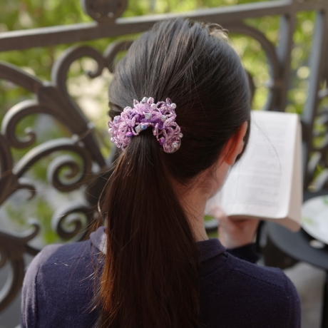 Elastique chouchou cheveux ou bracelet perles - violet