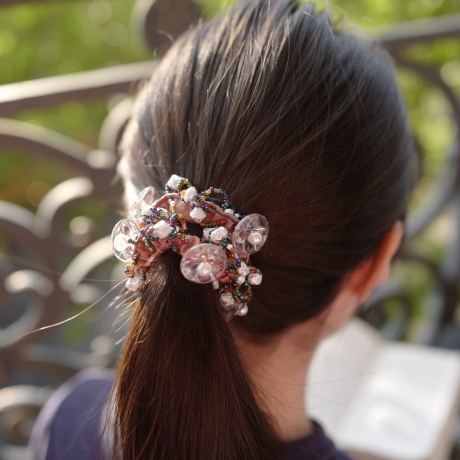 Elastique chouchou cheveux ou bracelet perles - gris