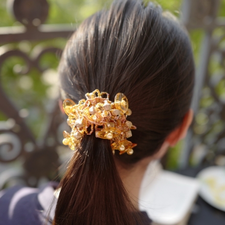 Elastique chouchou cheveux ou bracelet perles - marron
