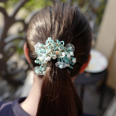 Elastique chouchou cheveux ou bracelet perles - bleu