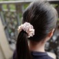 Double élastique chouchou cheveux tissu et perles - mauve beige