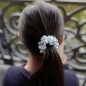 Elastique cheveux perles ovale transparente irisé - bleu clair