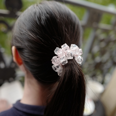 Elastique cheveux perles carré transparente - rose