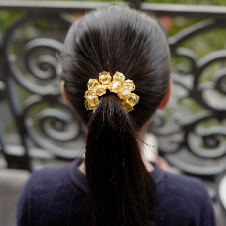 Elastique cheveux perles carré transparente - jaune
