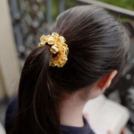 Elastique cheveux perles carré transparente - jaune
