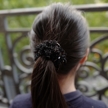 Elastique chouchou cheveux brillant perlé - noir