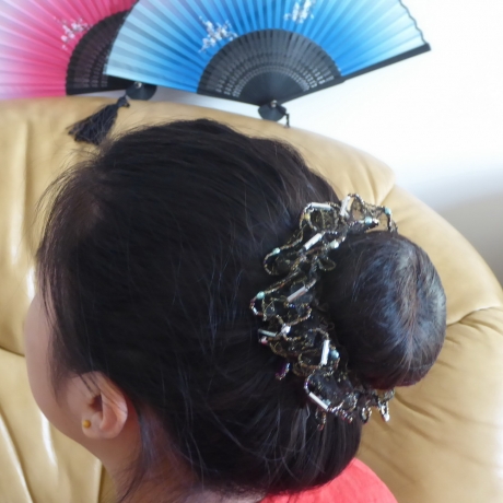 Elastique chouchou cheveux tissu perles brodées - noir
