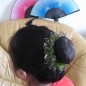 Elastique chouchou cheveux tissu perles brodées - rouge