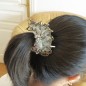 Elastique chouchou cheveux tissu perles brodées - gris argent