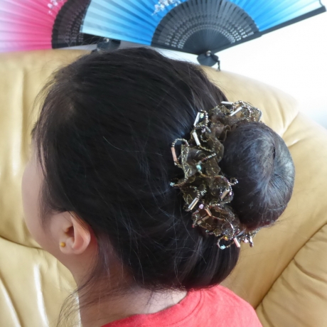 Elastique chouchou cheveux tissu perles brodées - marron