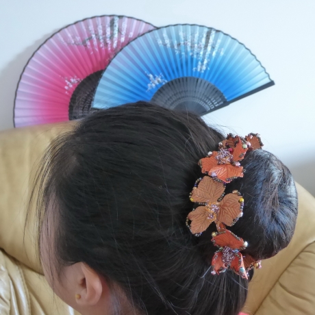 Elastique chouchou cheveux ou bracelet perle fleur - orange