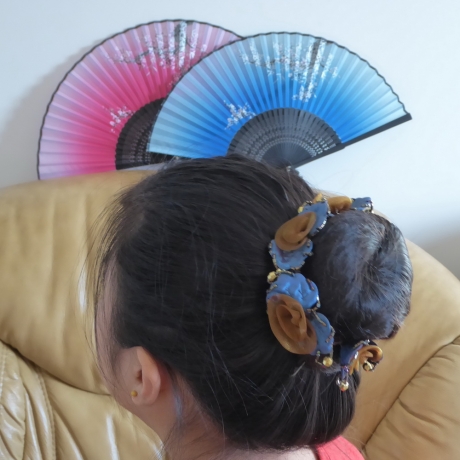 Elastique chouchou cheveux ou bracelet perle fleur - bleu