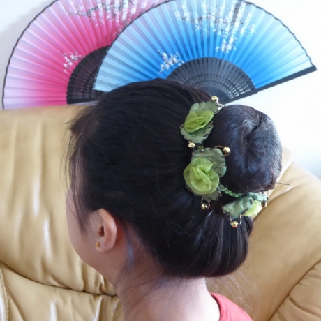 Elastique chouchou cheveux ou bracelet perle fleur - vert