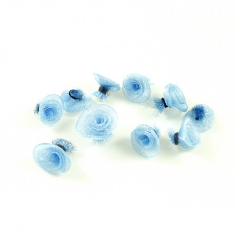 Lot de 10 petites fleurs en tissu organza bleu environ 12mm