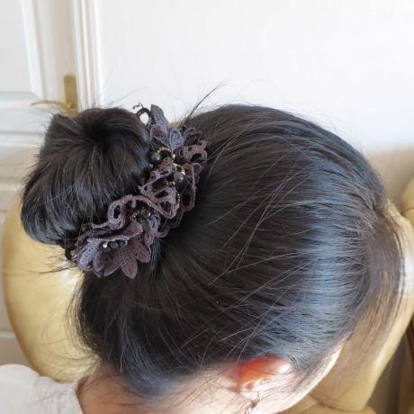Elastique chouchou cheveux ou bracelet perle fleur - noir
