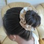 Elastique chouchou cheveux tissu satin et perles - beige