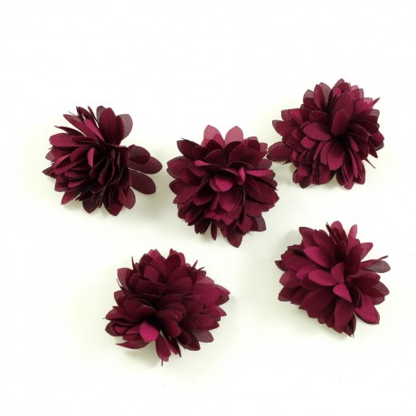 Lot de 5 petites fleurs en tissu satin - lie de vin