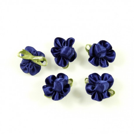 Lot de 10 petites fleurs en tissu satin bleu dur et vert environ 2.5cm
