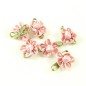 Lot de 10 petites fleurs en tissu satin rose et vert environ 2.5cm