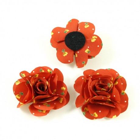 Fleurs en tissu orange imprimé fleurs fait main 50mm