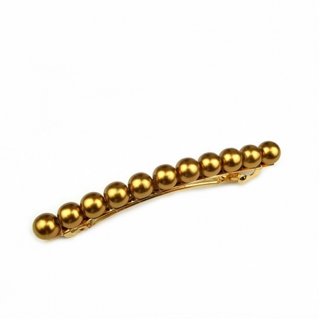 Barrette cheveux perles 8.5cm - doré mat
