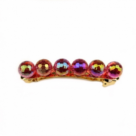 Barrette cheveux perle facette 7.5cm - rouge