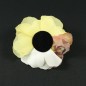 Fleur en tissu mousseline et satin jaune diamètre 8.5cm