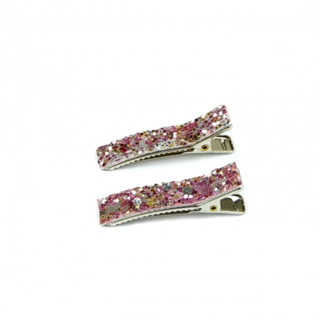 2 petites pinces cheveux paillette - rose