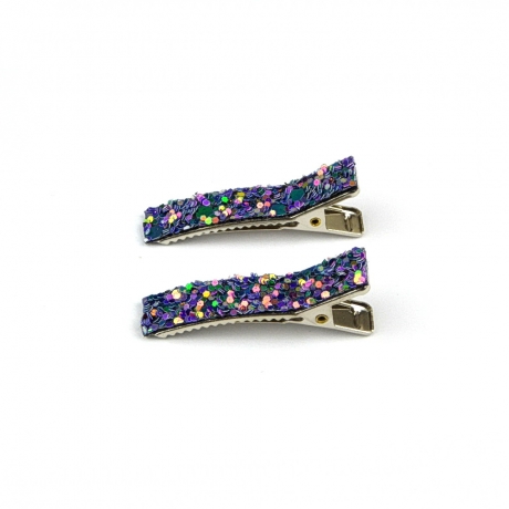 2 petites pinces cheveux paillette - violet bleu