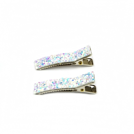 2 petites pinces cheveux paillette - blanc irisé