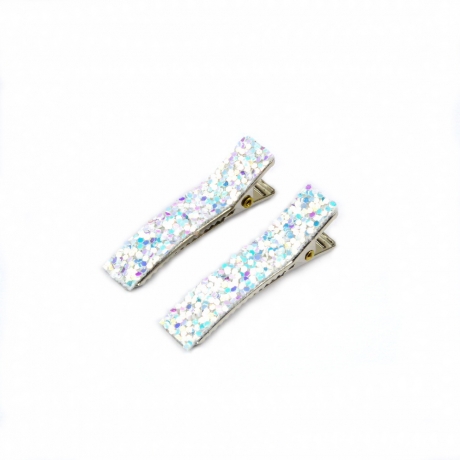 2 petites pinces cheveux paillette - blanc irisé