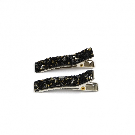 2 petites pinces cheveux paillette - noir doré