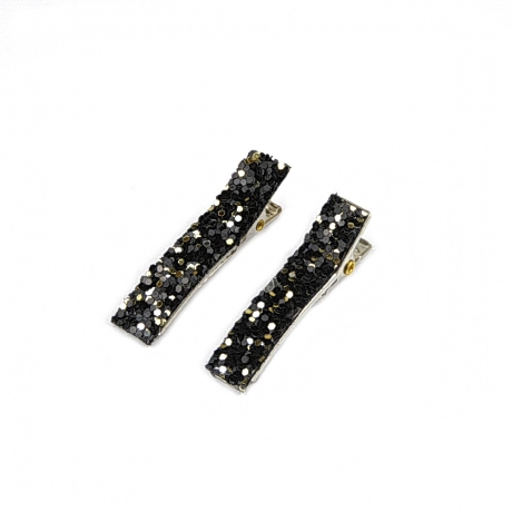 2 petites pinces cheveux paillette - noir doré