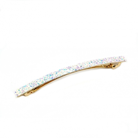 Barrette cheveux paillette longue 10cm - blanc irisé