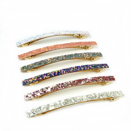 Barrette cheveux paillette longue 10cm - argenté